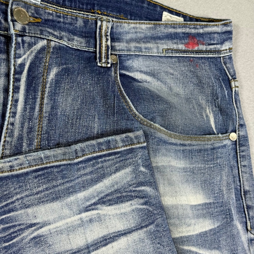 Bleecker &‎ Mercer Mens Slim Straight Distressed Bleached Paint Splatter Jeans
